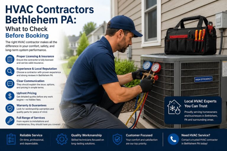 HVAC contractor checking a heating and cooling system at a Bethlehem PA property