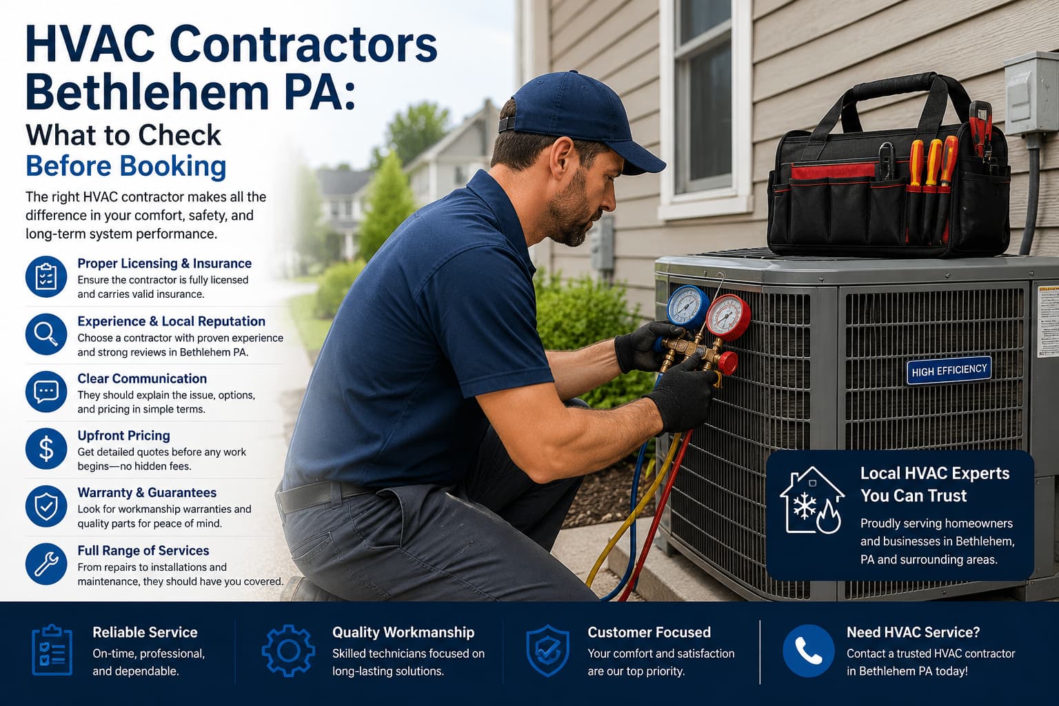 HVAC contractor checking a heating and cooling system at a Bethlehem PA property
